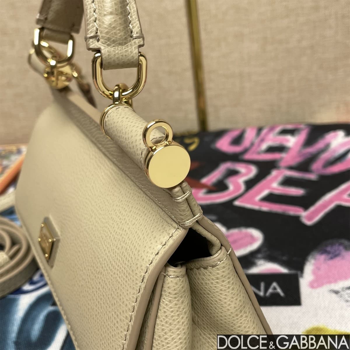 Dolce & Gabbana Miss Sicily top handle bag calfskin leather Beige High