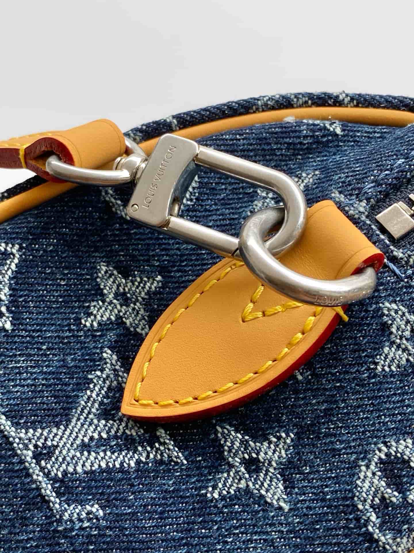 Louis Vuitton Speedy 18 Bandoulière Blue Monogram Flowers Denim M27557 High