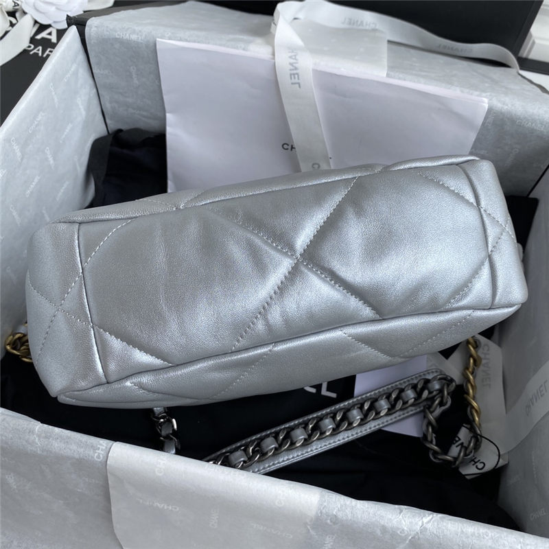 Chanel 19 Flap Bag Lambskin Silver High
