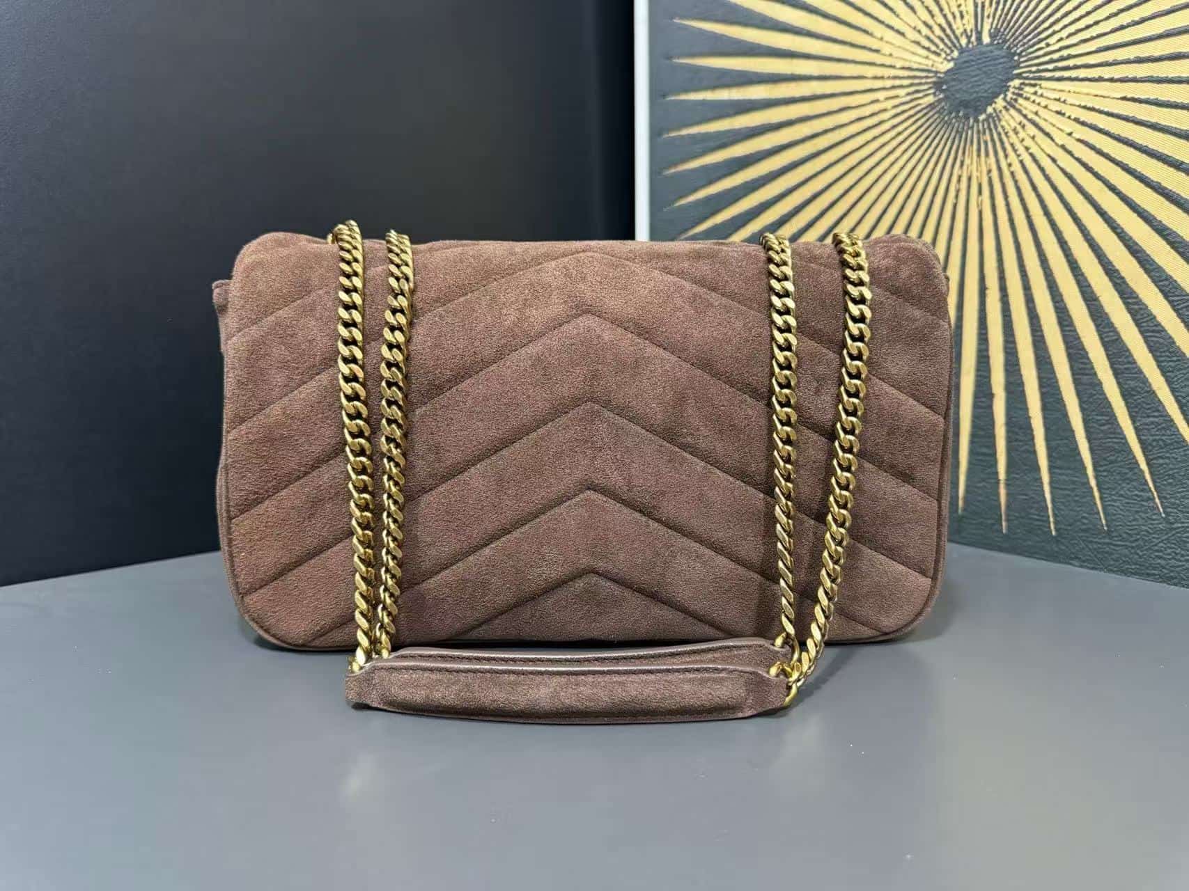 Saint Laurent LOULOU Medium in MATELASSÉ Suede BROWN COFFEE High