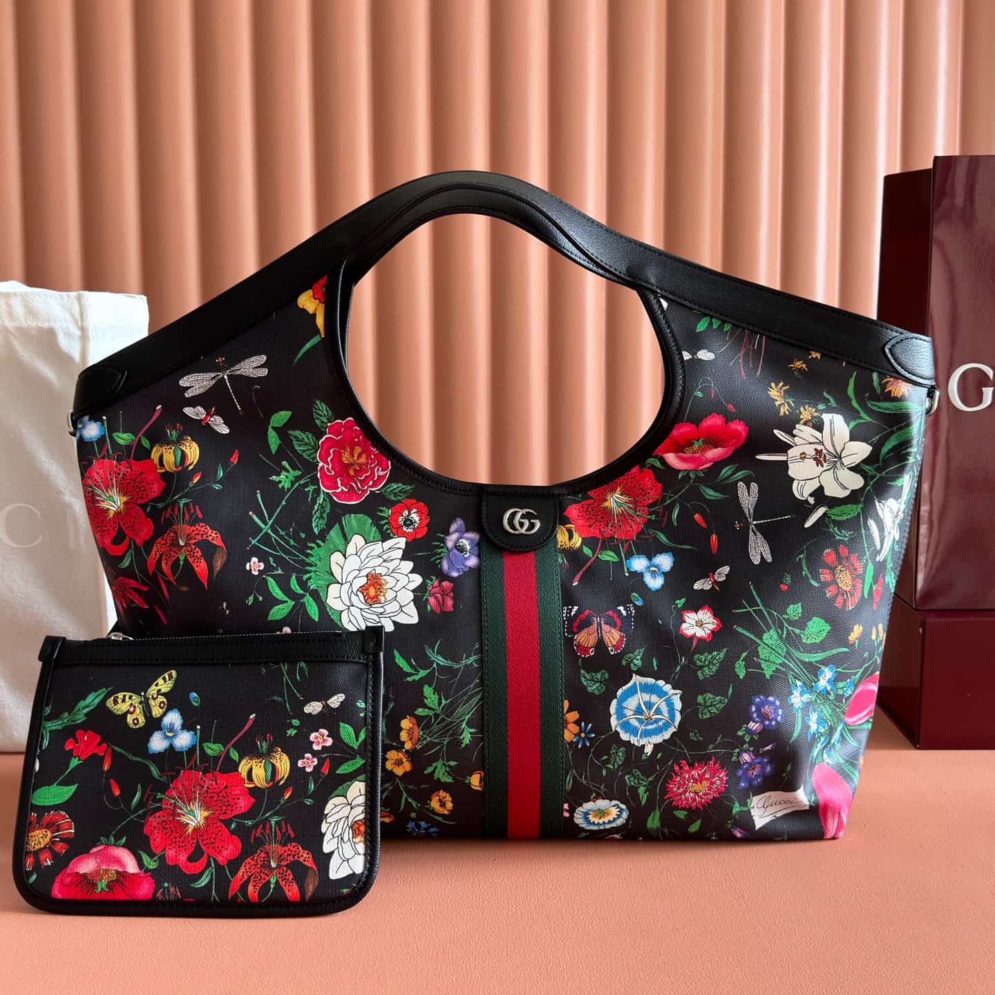 Gucci Giglio Flora large tote bag black and multicolor Flora net 853971 High