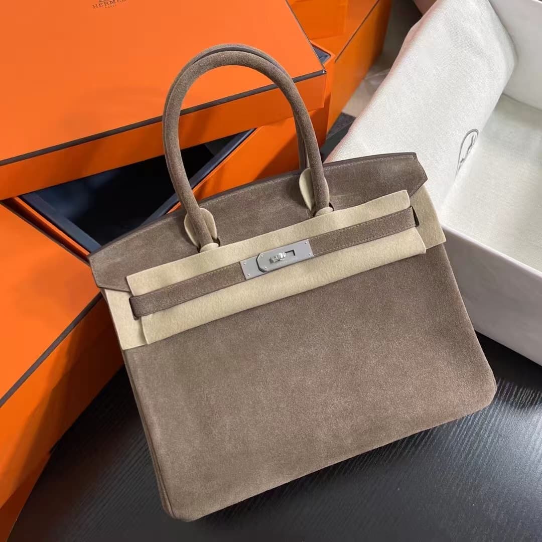 Hermes Birkin 25/30/35cm Bag Suede WAX High Etoupe Customizing Style