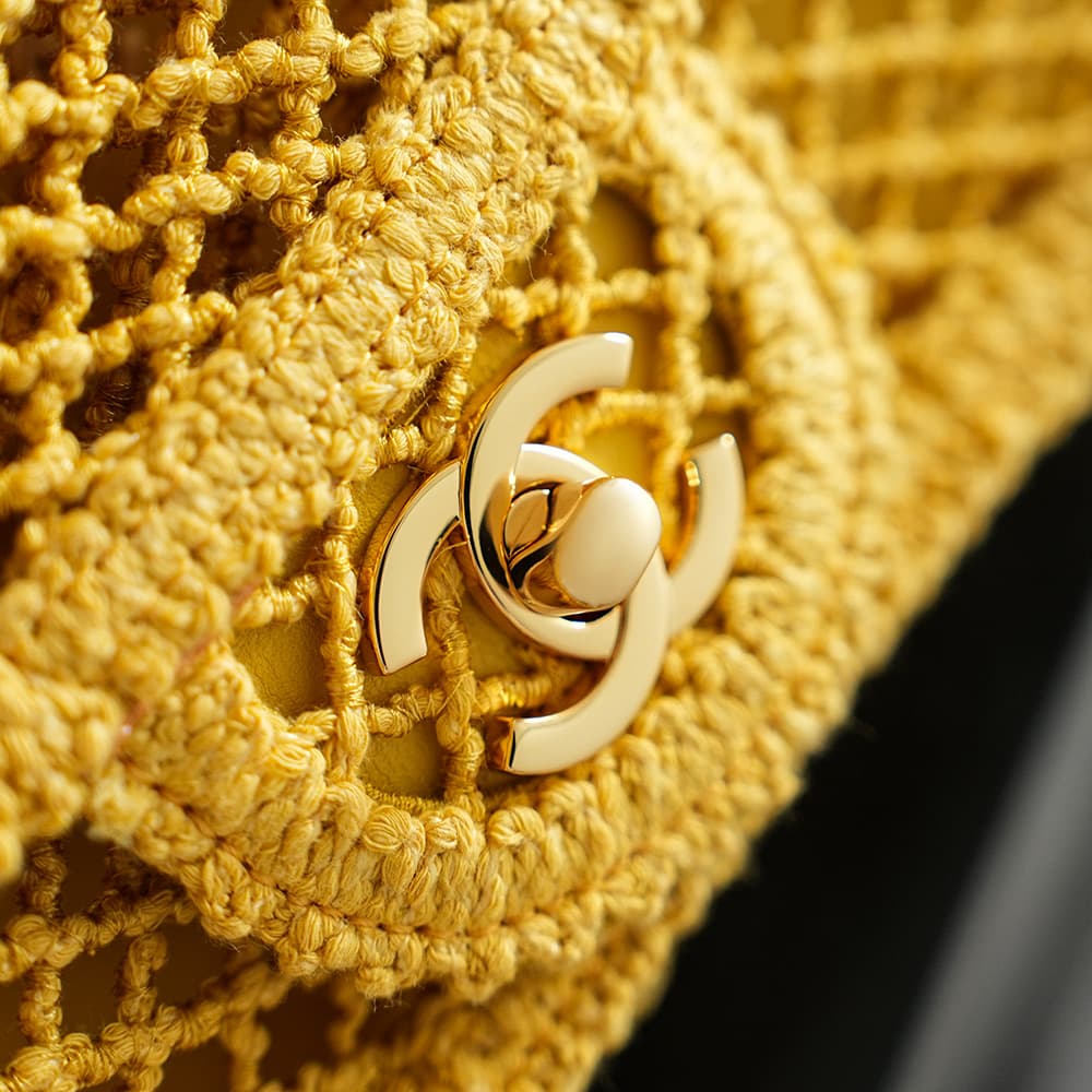 CHANEL Coco Beach Flap Bag Mesh, Strass & Gold-Tone Metal AS6156 Yellow A