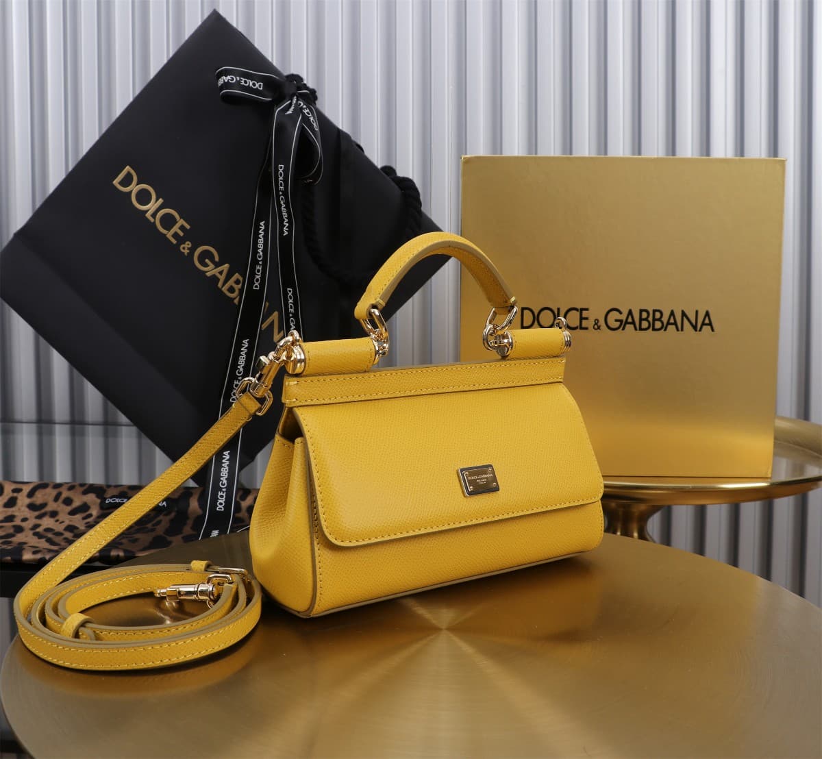 Dolce & Gabbana Miss Sicily top handle bag calfskin leather Yellow High