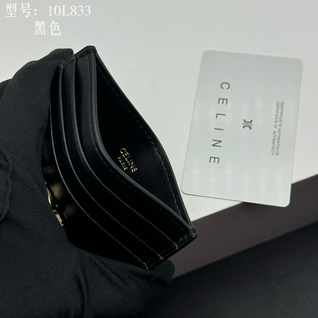 Celine Triomphe Card Holder in Black Shiny Calfskin leather High
