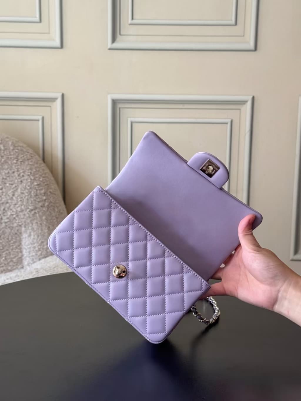 Chanel Mini Classic Handbag Lambskin & Gold-Tone Metal AS2431 Purple TOP