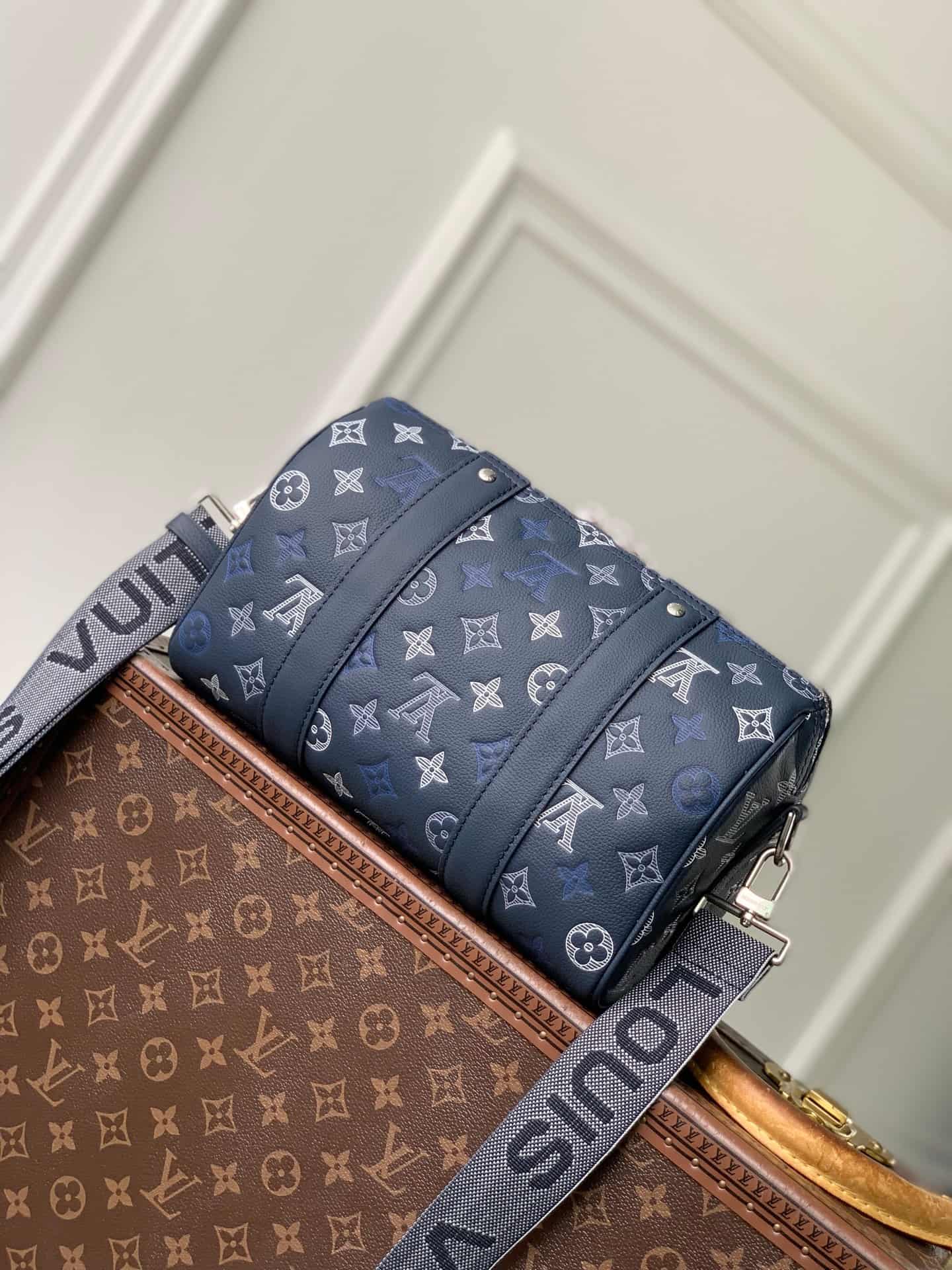 Louis Vuitton City Keepall Navy Blue Monogram Shadow calfskin leather M28617 High