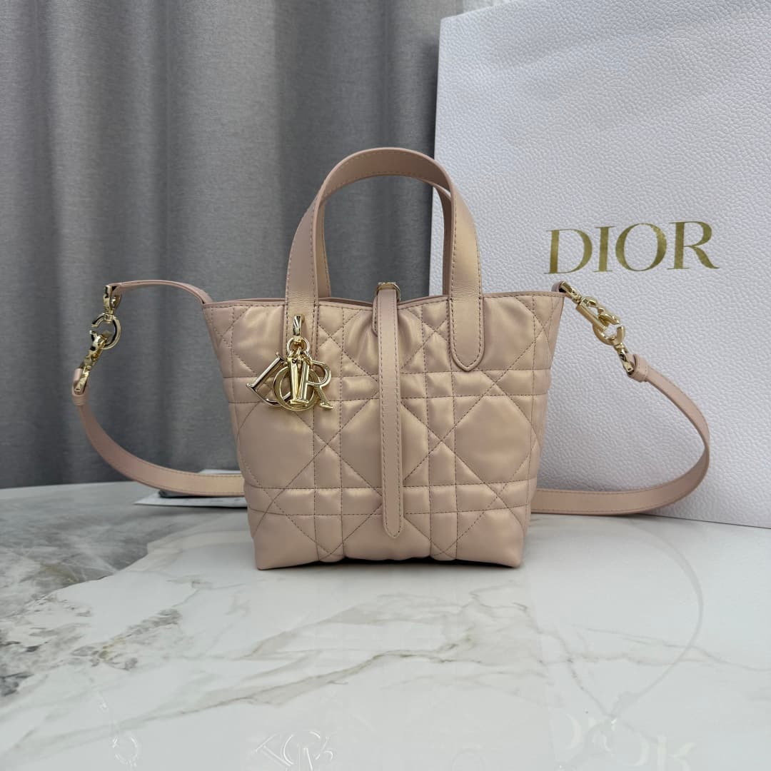 Small Dior Toujours Vertical Tote Bag Light Pink Pearlescent Macrocannage Calfskin M2835 High