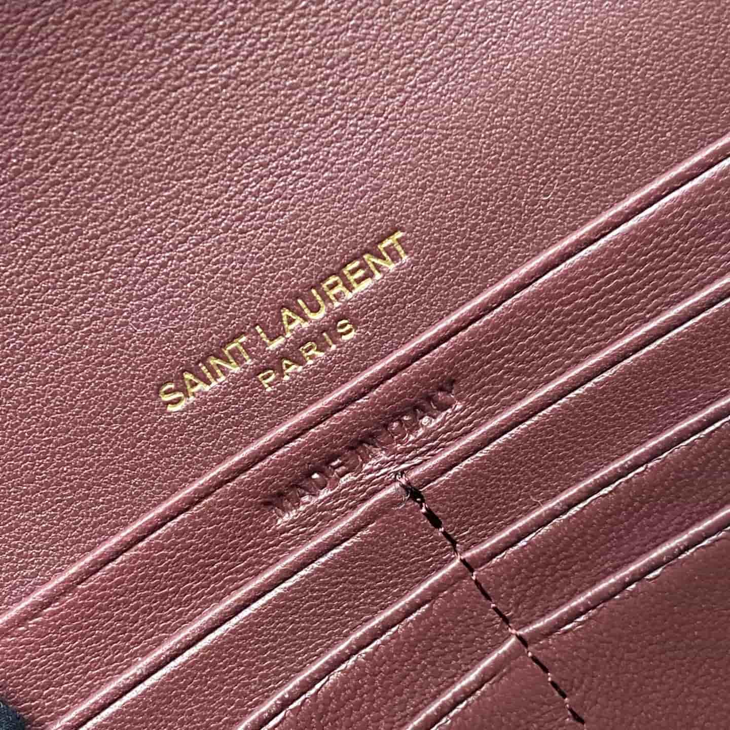 Saint Laurent Monogram Matelassé Cassandre Wallet on Chain Burgundy Lambskin 393953 High