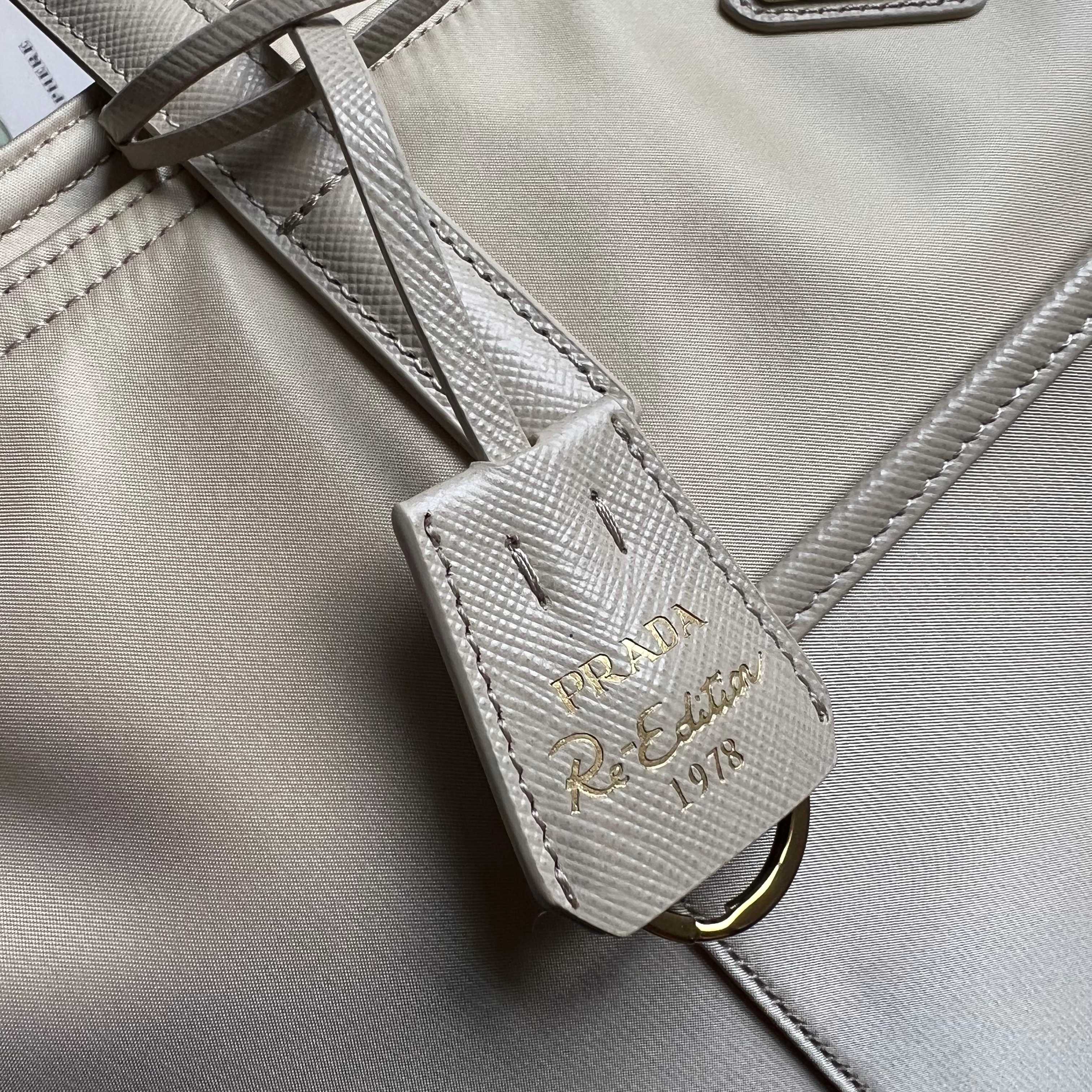 Prada Re-Edition 1978 medium Re-Nylon and Saffiano leather tote bag 1BG555 Desert Beige High