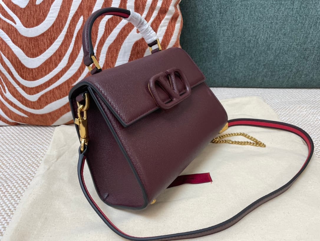 Valentino Mini Vsling Handbag In Bordeaux  Grainy Calfskin High