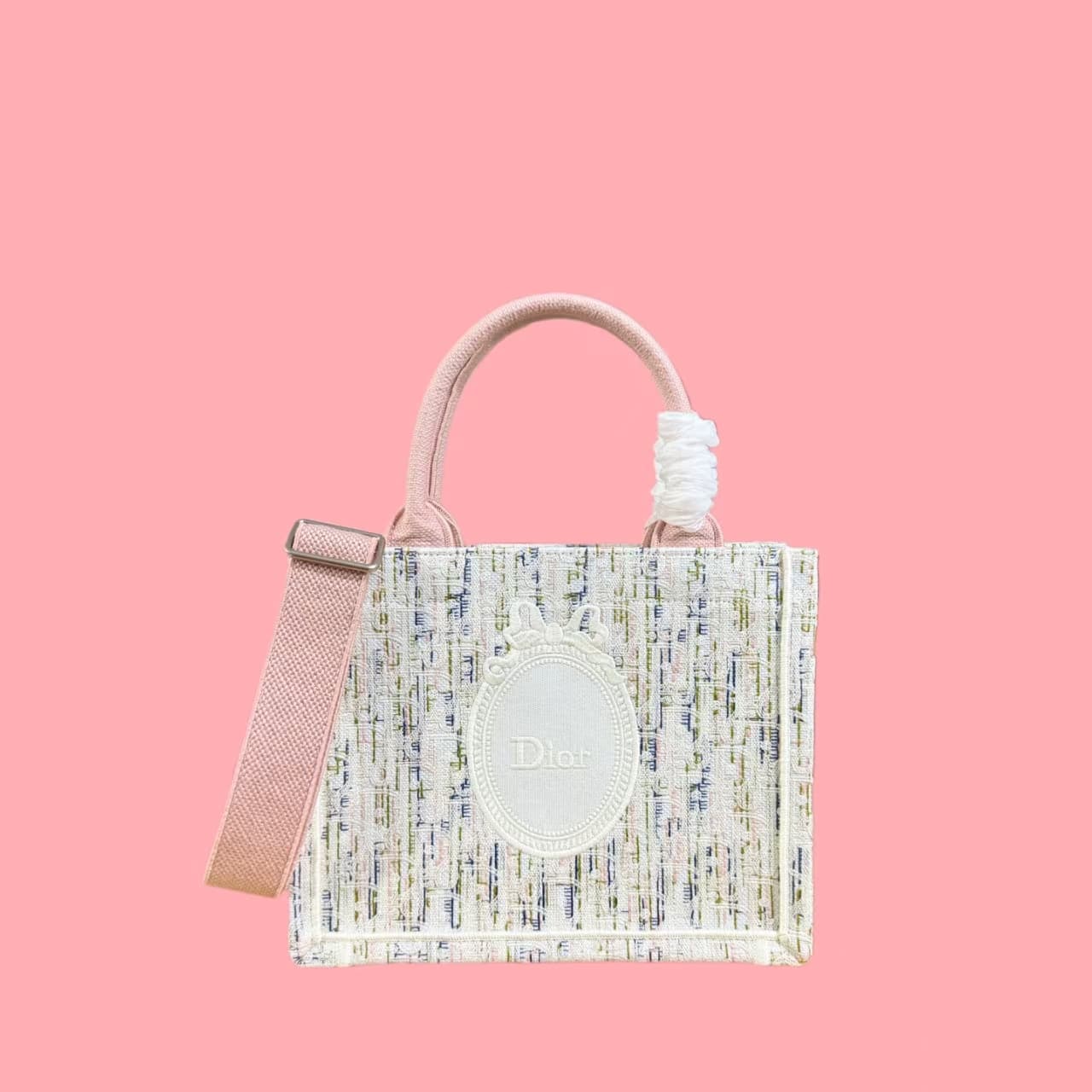 Small Dior Book Tote with Strap Multicolor Oblique Pastel Embroidery