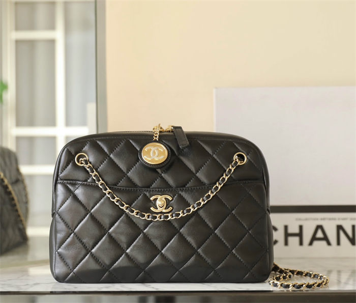 Chanel SMALL CAMERA CASE Shiny Lambskin & Gold-Tone Metal TOP
