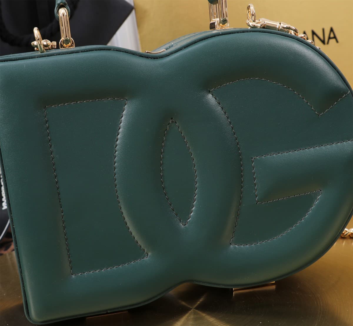 Dolce & Gabbana dark green leather DG Logo handbag high