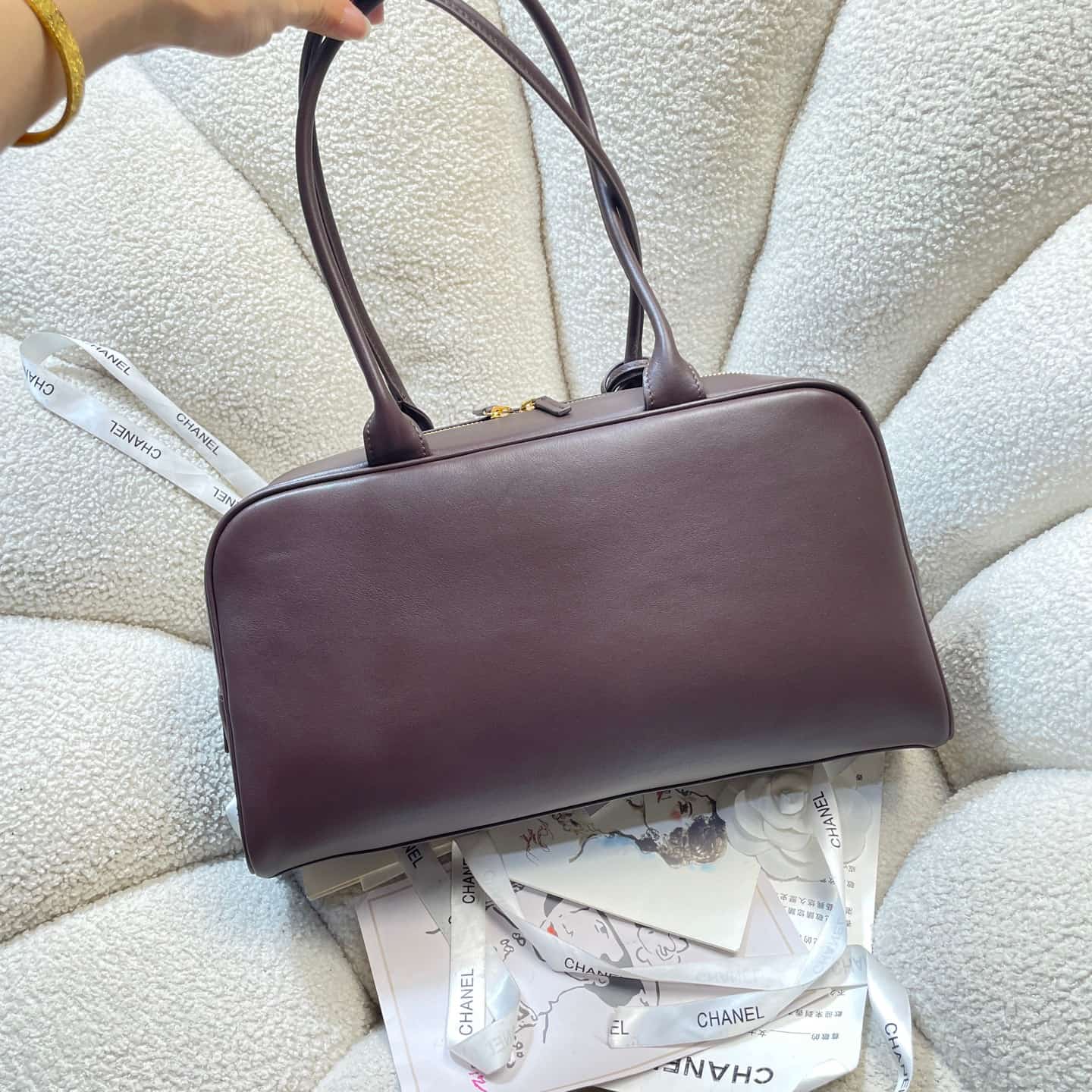 Chanel Maxi Bowling Bag Calfskin & Gold-Tone Metal Dark Brown AS6211 A