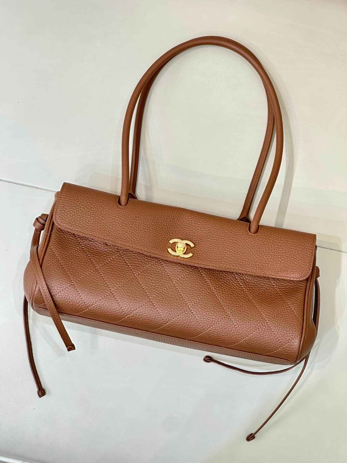 Chanel SMALL SHOPPING BAG Grained Calfskin & Gold-Tone Metal Caramel AS6288 TOP