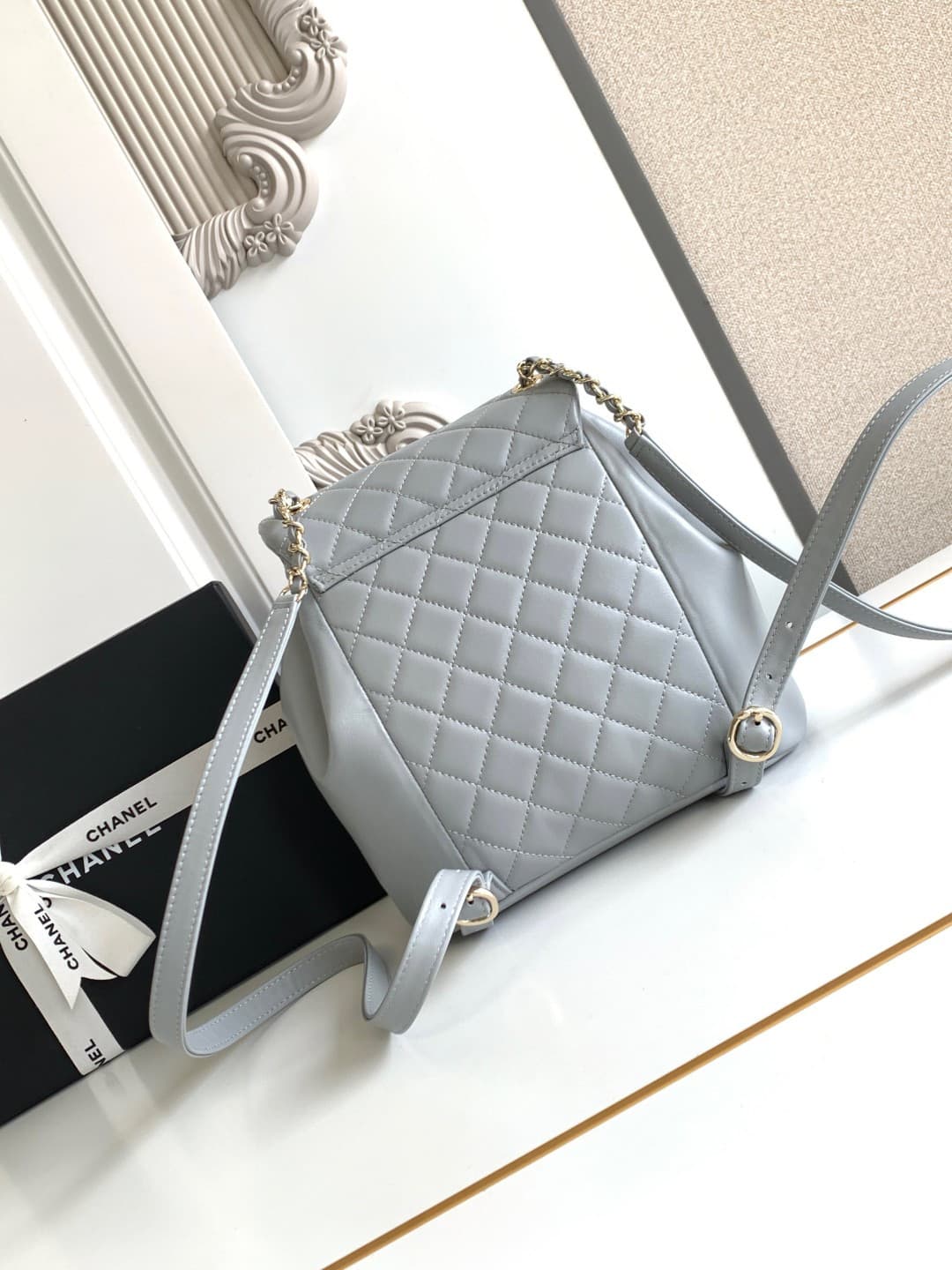 Chanel Medium Quilted Duma Backpack Lambskin AS3618 Light Grey A