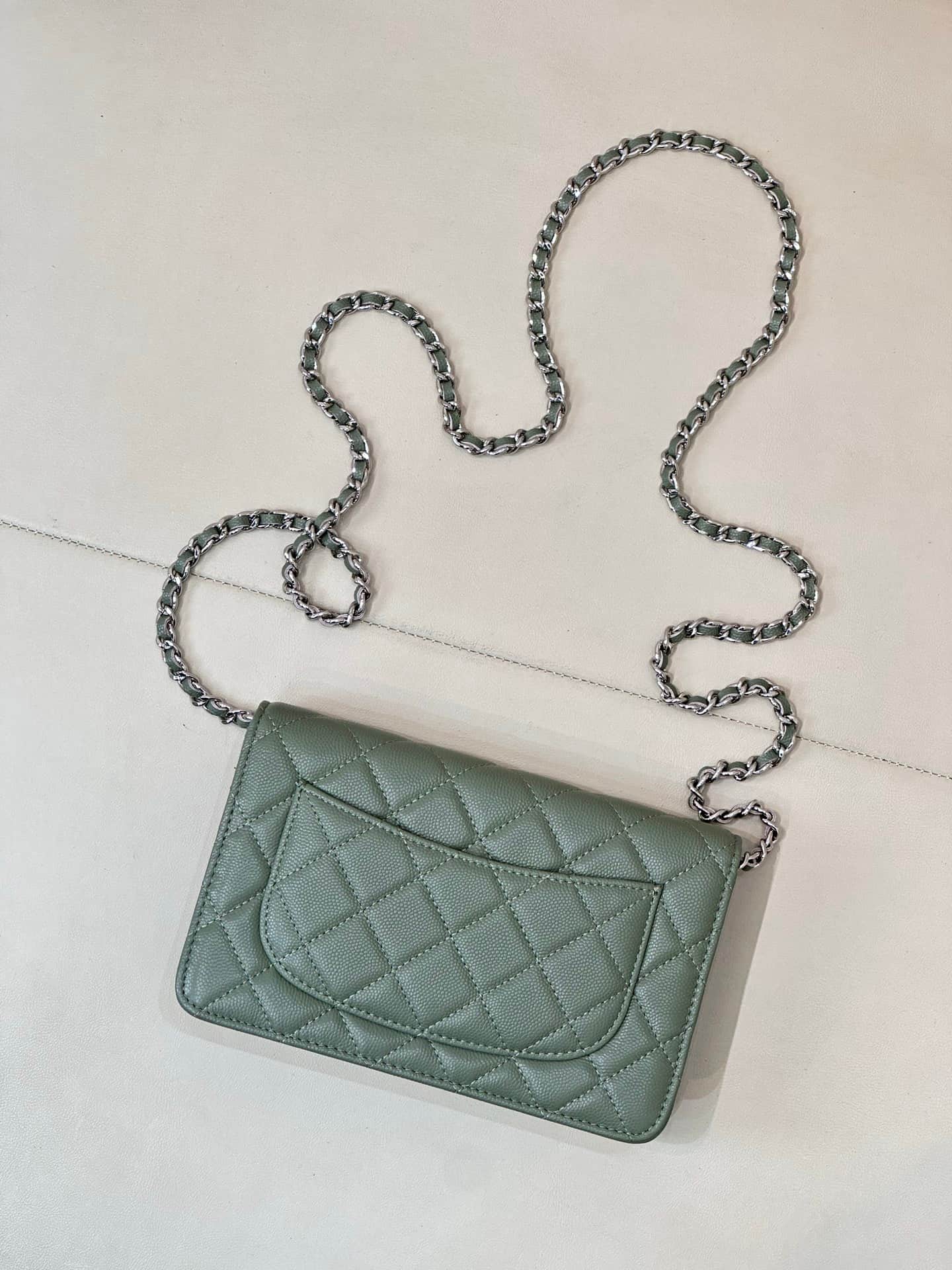 Chanel Wallet on Chain Grained Calfskin& Sliver-tone Metal AP0250 Green TOP