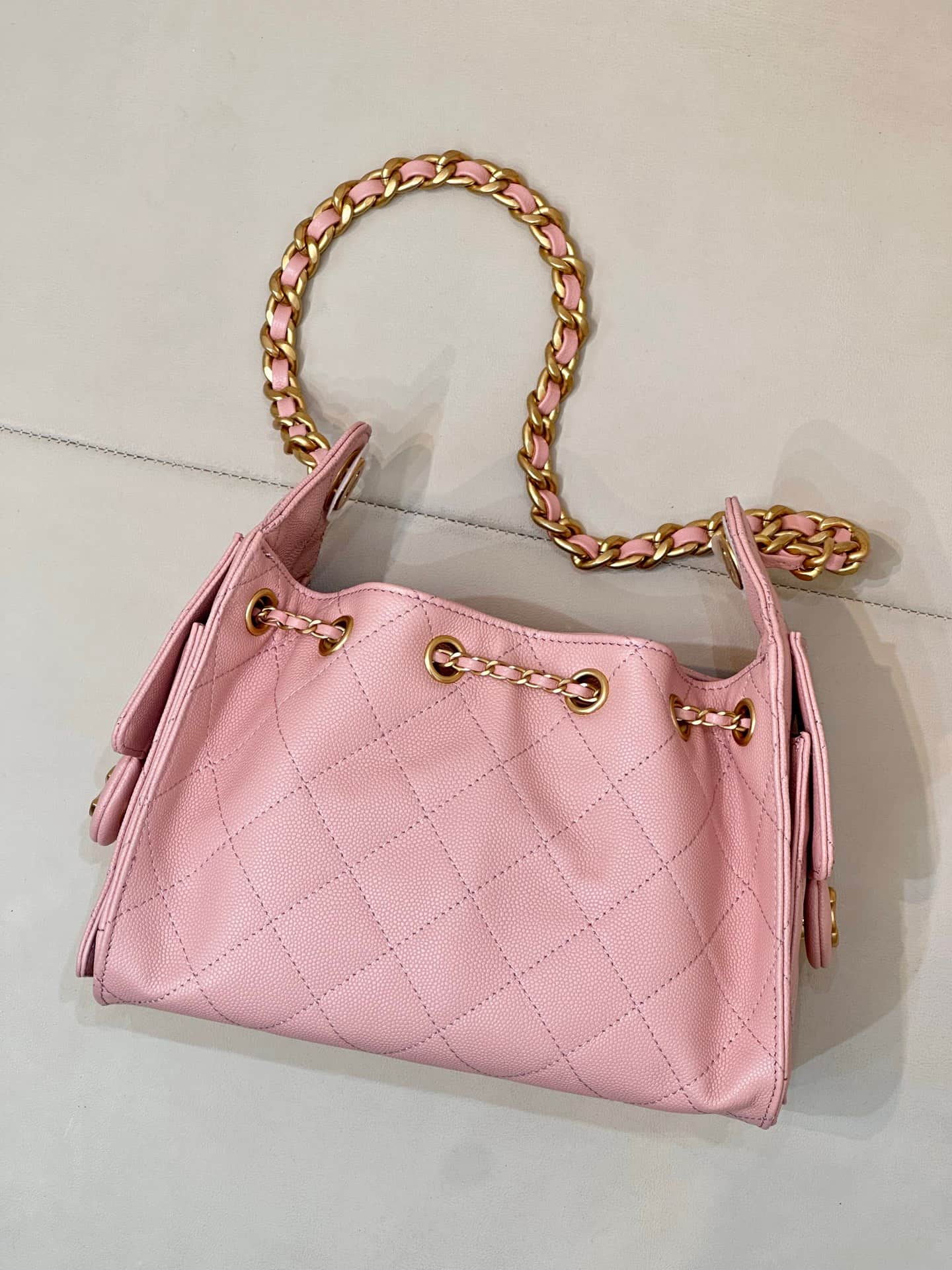 CHANEL 25 Mini Handbag AS5631 Grained Calfskin & Gold-tone Metal Pink TOP