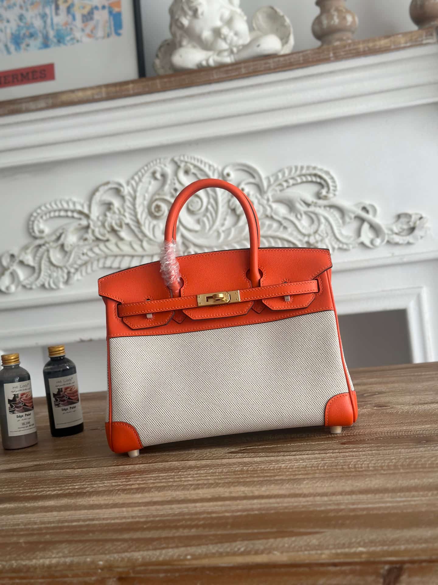 Hermes Birkin 25/30 Bag Canvas & Swift Leather WAX High