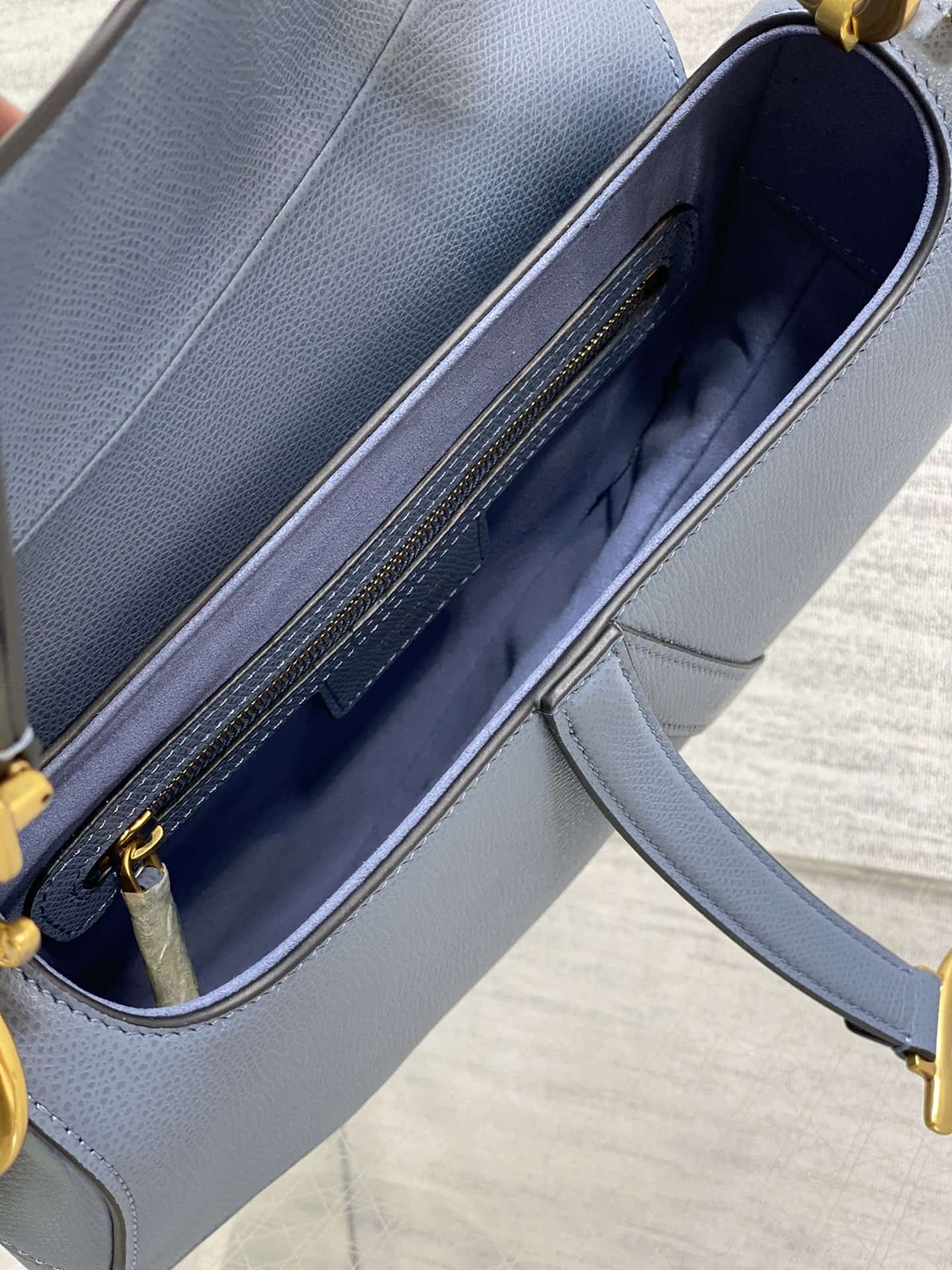 SADDLE BAG Grained Calfskin With Long Strap Dark Blue High
