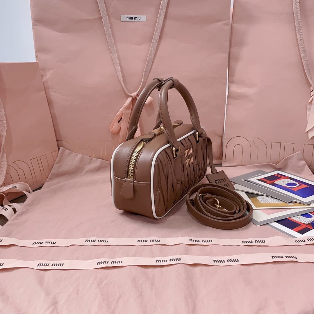 Miu Miu Arcadie matelassé nappa leather bag 5BB142 Brown High