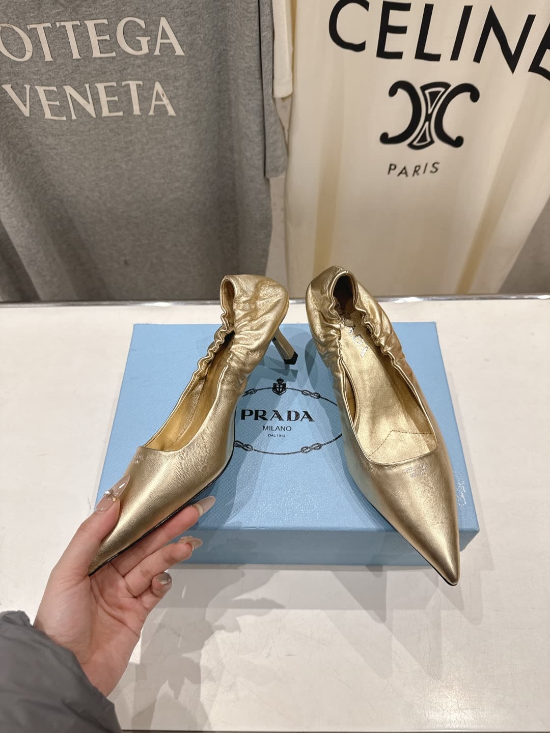 Prada Ruched Leather Heeled Pumps