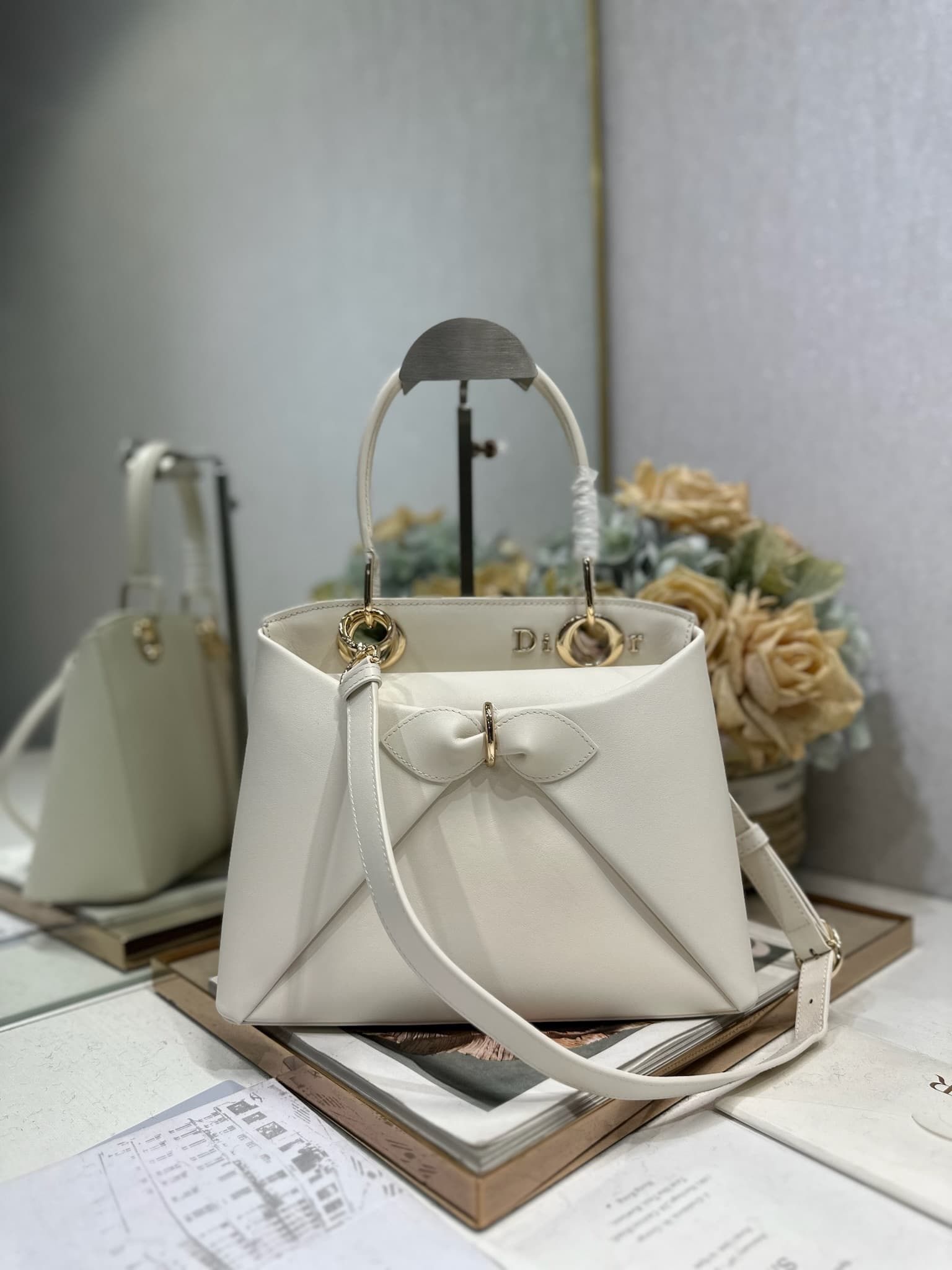 Small Dior Cigale Bag White Shiny Supple Calfskin High