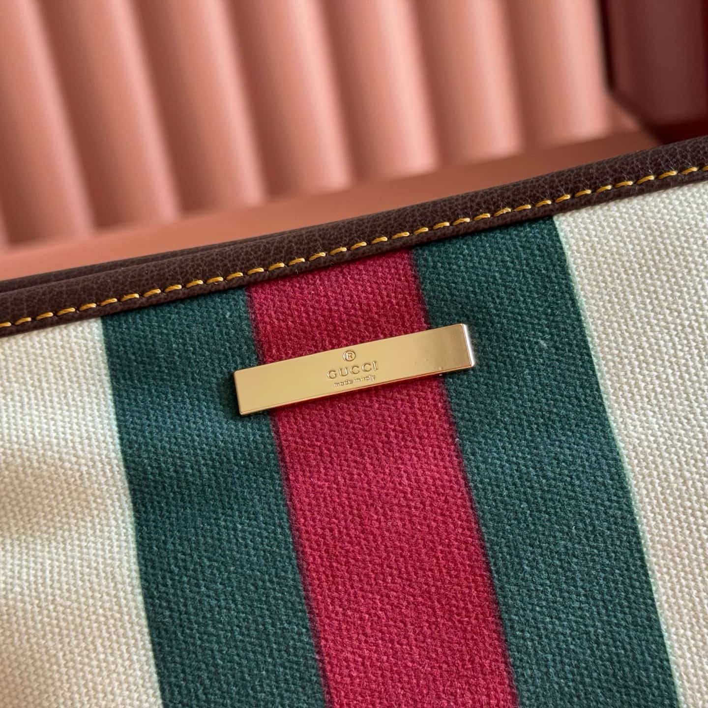 Gucci Small pouch with strap and Web natural canvas A000MM High