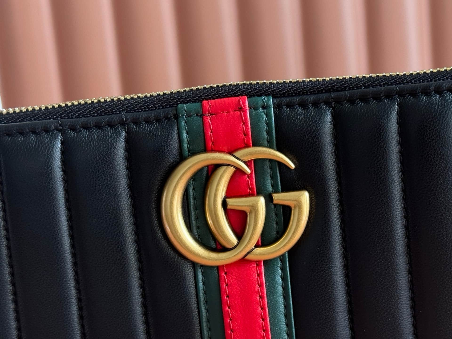 Gucci GG Marmont pouch with strap Black vertical matelassé nappa leather A006X2 High