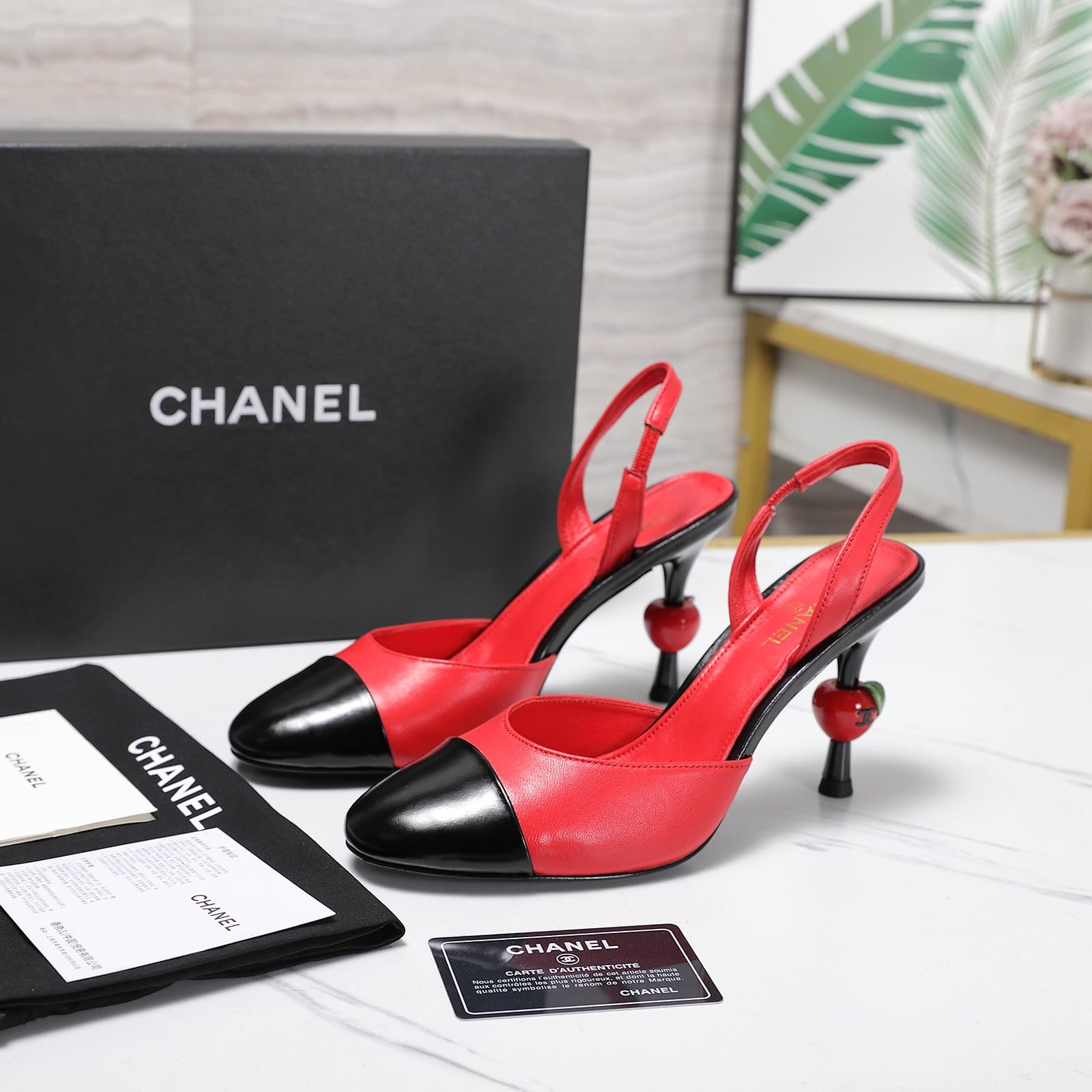 Chanel Lambskin Patent Cap Toe CC Slingback Pumps