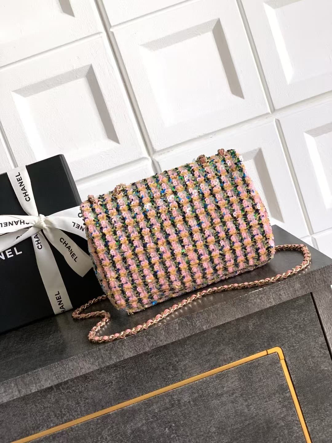 Chanel Flap Bag Sequins & Gold-Tone Metal AS4561 A