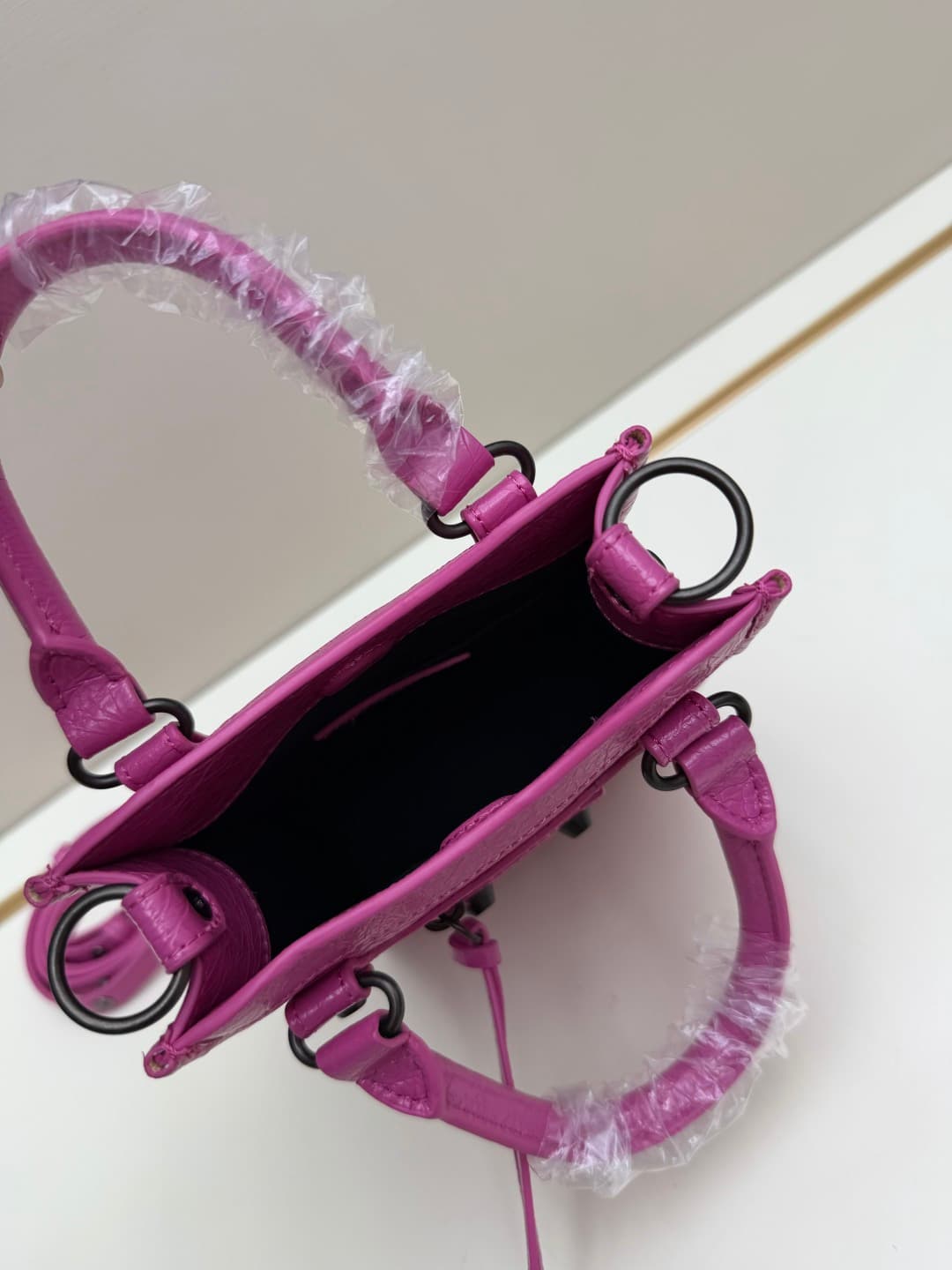 Balenciaga Le City Leather Tote Phone Holder Vibrant Pink High