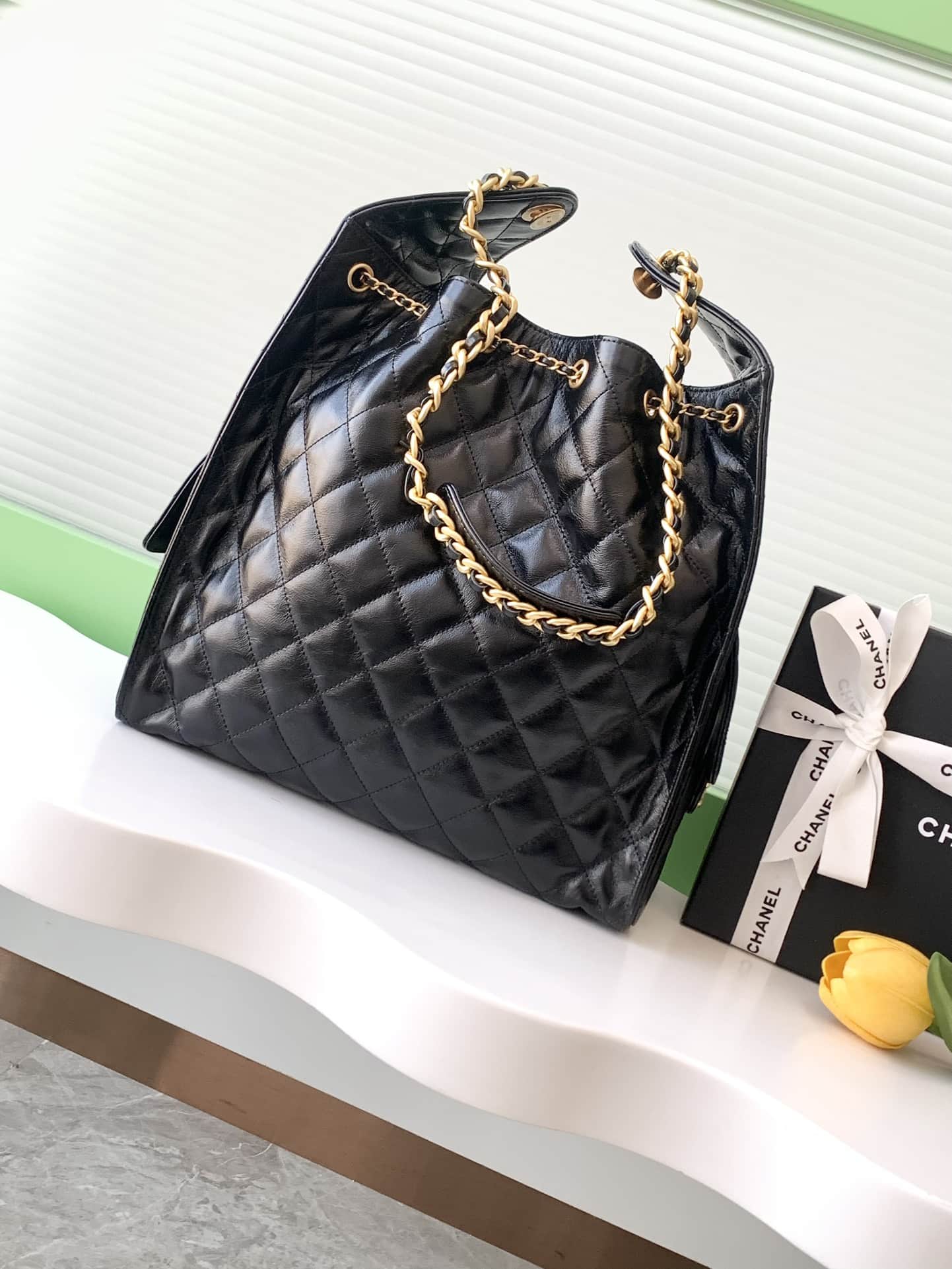 Chanel 25 Medium Hobo Medium handbag AS5311 Shiny Calfskin & Gold-tone Metal Black High