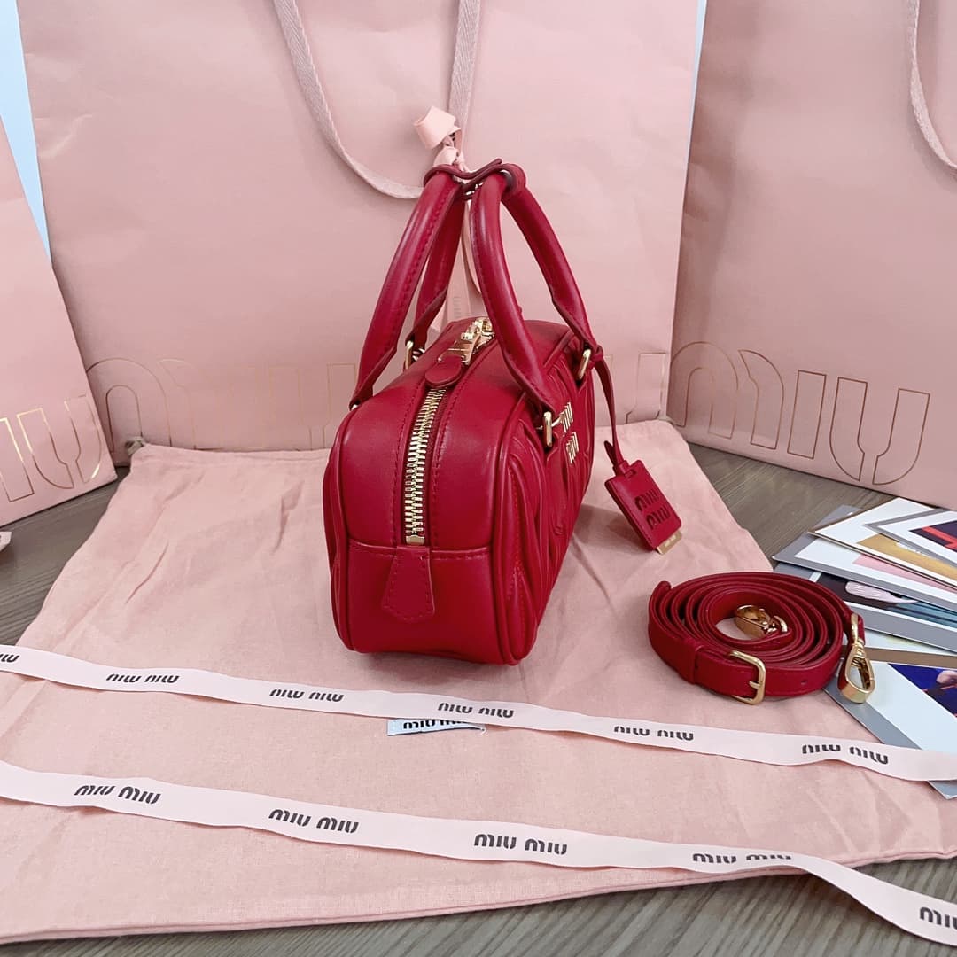 Miu Miu Arcadie matelassé nappa leather bag 5BB142 Red High