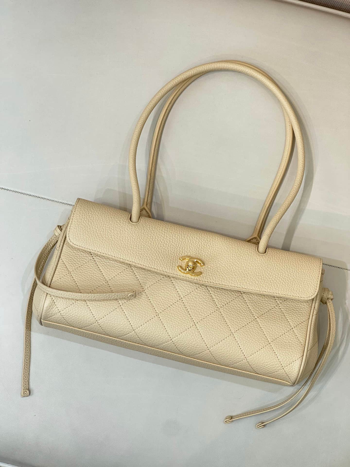Chanel SMALL SHOPPING BAG Grained Calfskin & Gold-Tone Metal Beige AS6288 TOP