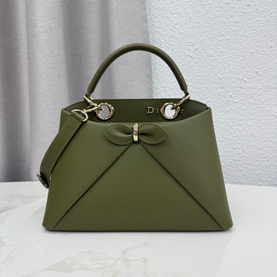 Small Dior Cigale Bag Green Shiny Supple Calfskin High