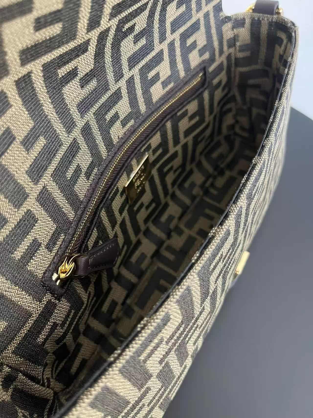 Fendi Baguette Bag in Tobacco Brown FF Jacquard Fabric High