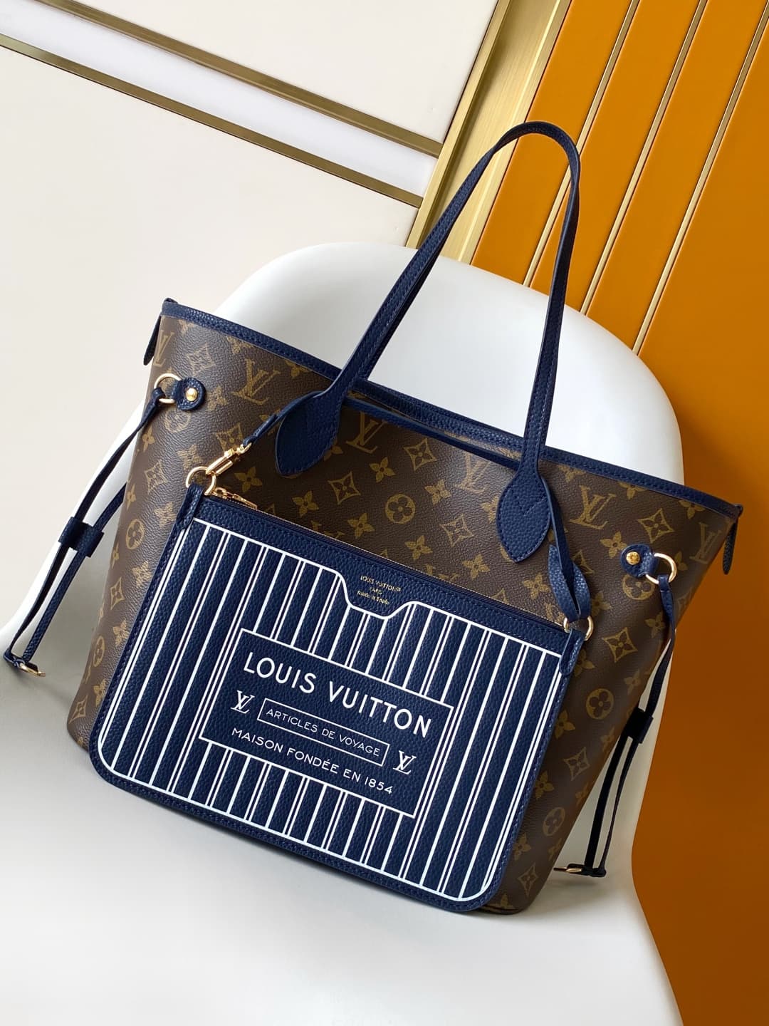 Louis Vuitton Neverfull Inside Out MM Monogram Navy Coated canvas M14994 High