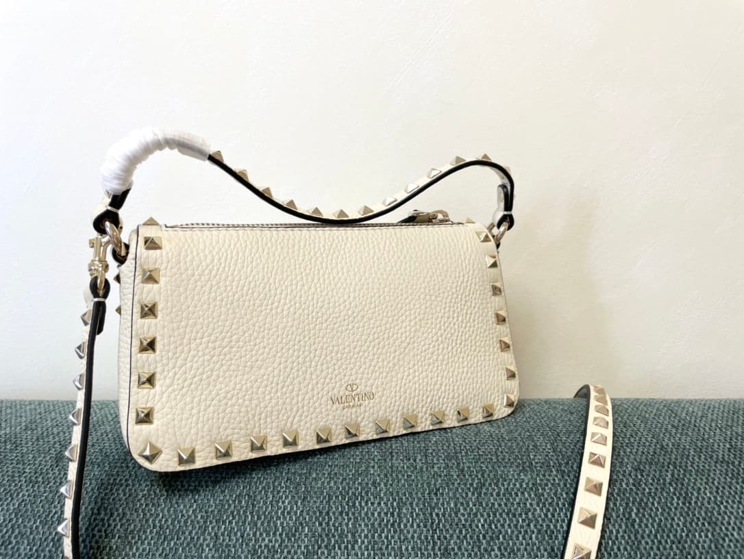 Valentino Garavani Mini Rockstud crossbody bag in White Grained Calfskin High