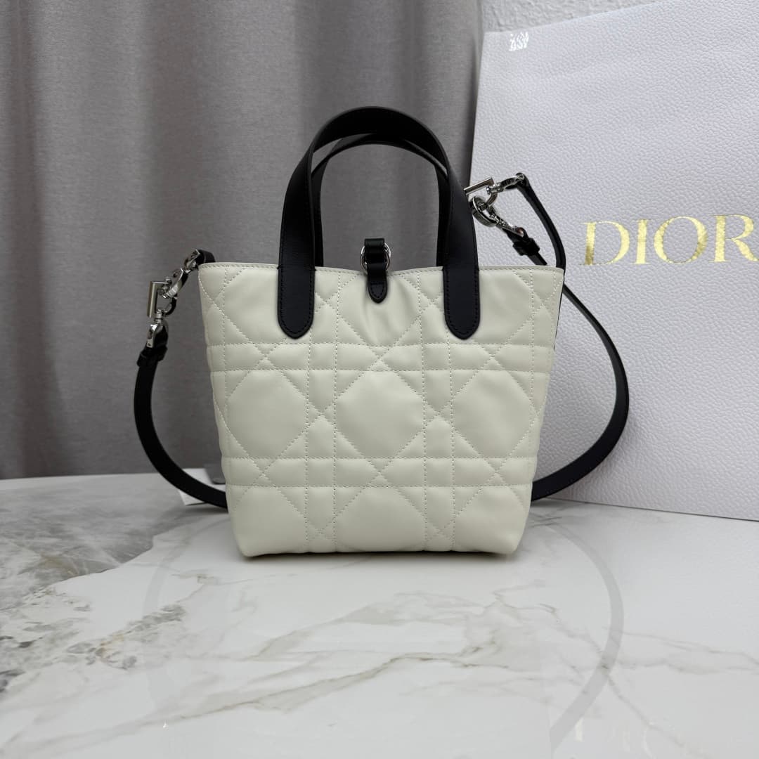 Small Dior Toujours Vertical Tote Bag Latte and Black Macrocannage Calfskin M2835 High