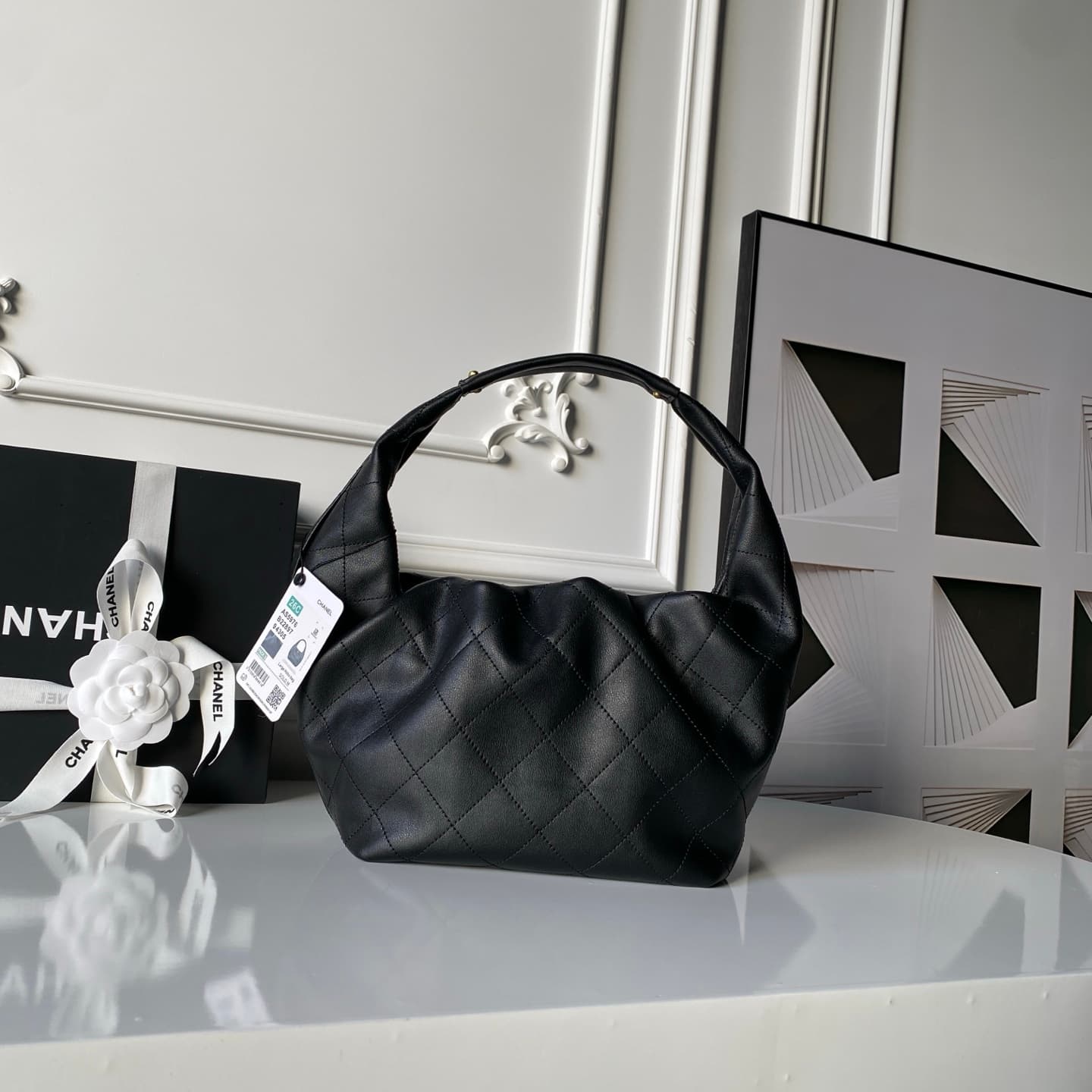 Chanel Hobo Handbag Calfskin & Gold-Tone Metal AS5976 Black A