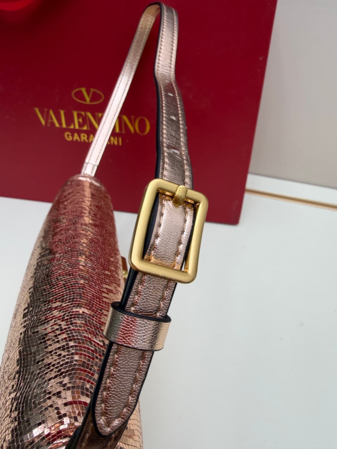 Valentino Garavani Devain Small Nappa Sequins Shoulder Bag Rose Gold High