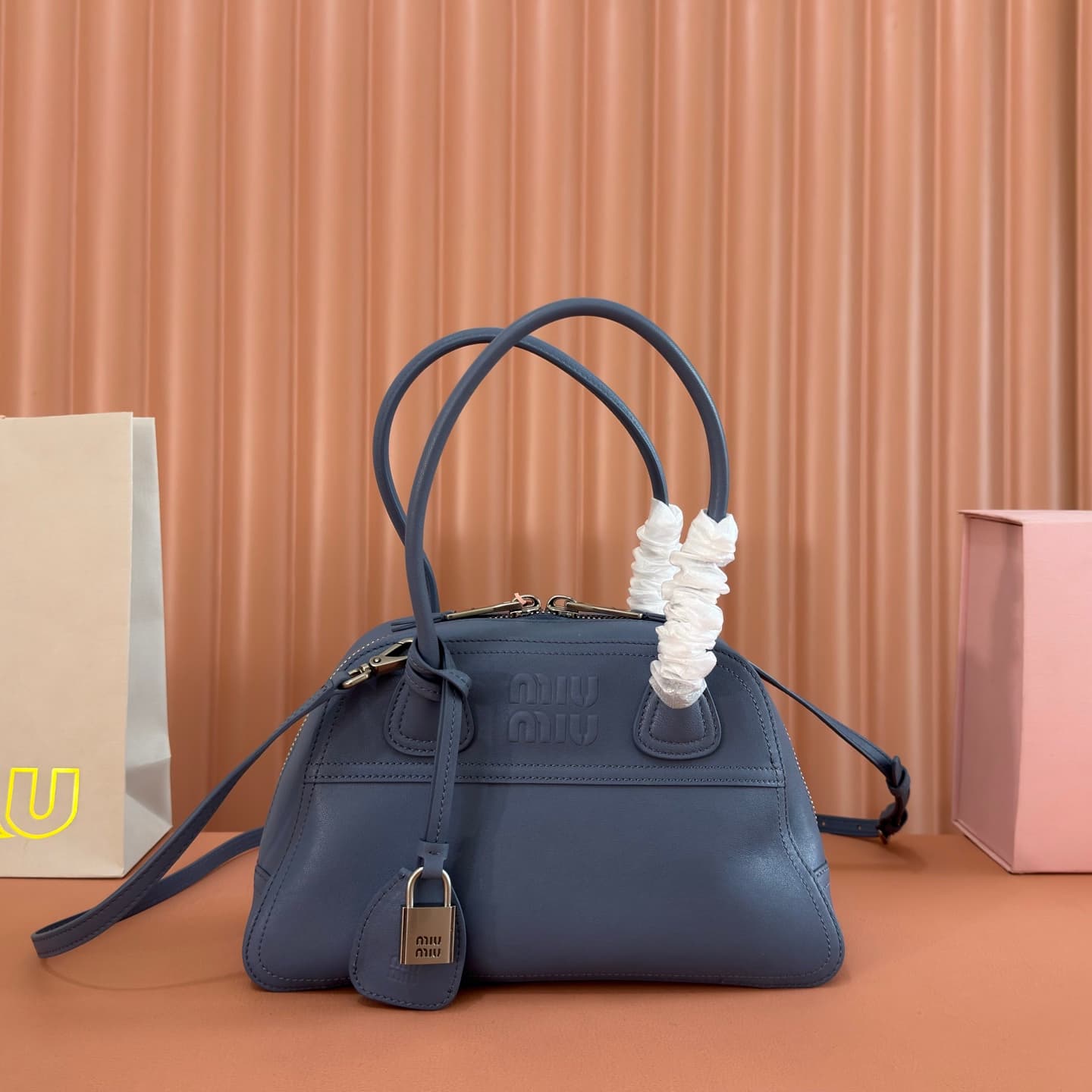 Miu Miu Vivant nappa leather bag Dark Blue 5BB200  TOP