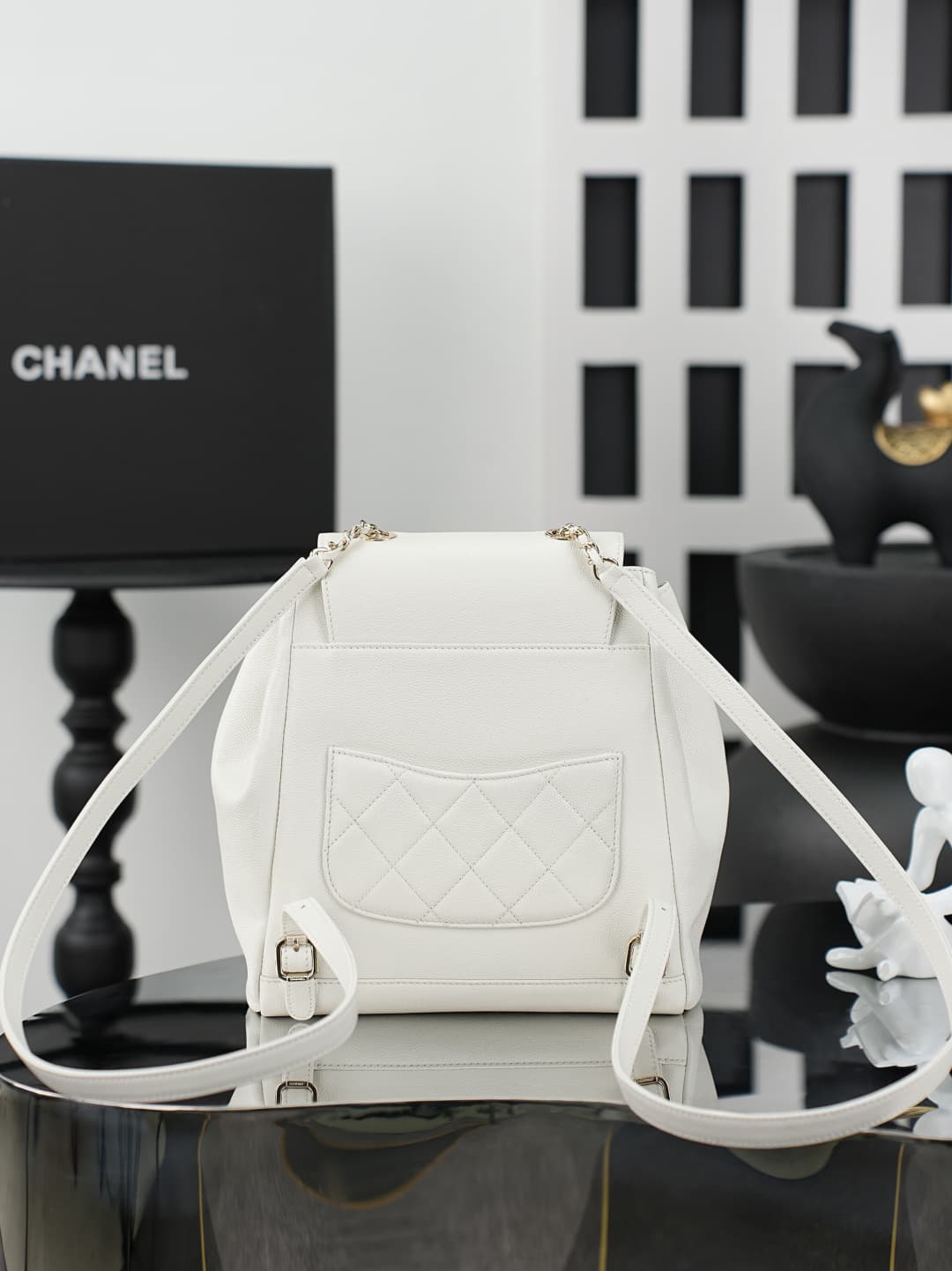 Chanel Small Business Affinity Duma Backpack Grained Calfskin&Gold-Tone Metal White AS3531 A
