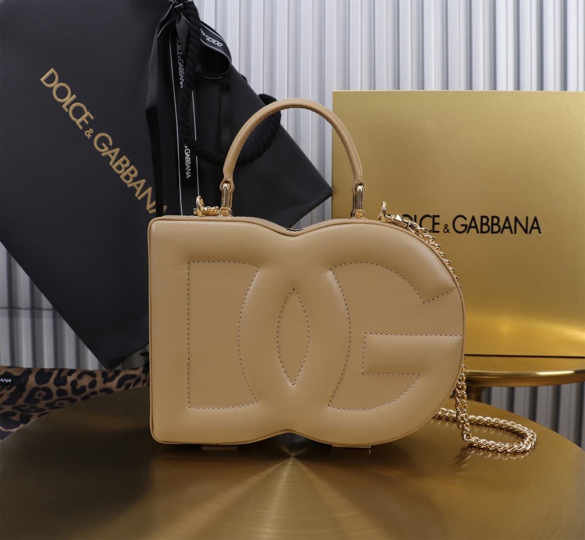 Dolce & Gabbana beige leather DG Logo handbag high
