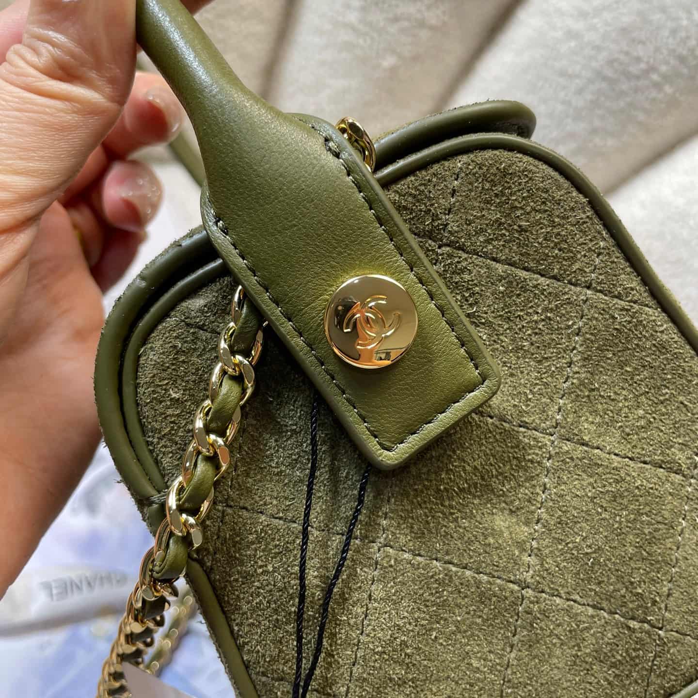 Chanel Clutch with Chain Suede & Gold-Tone Metal AP5294 Khaki Green AP5294 A