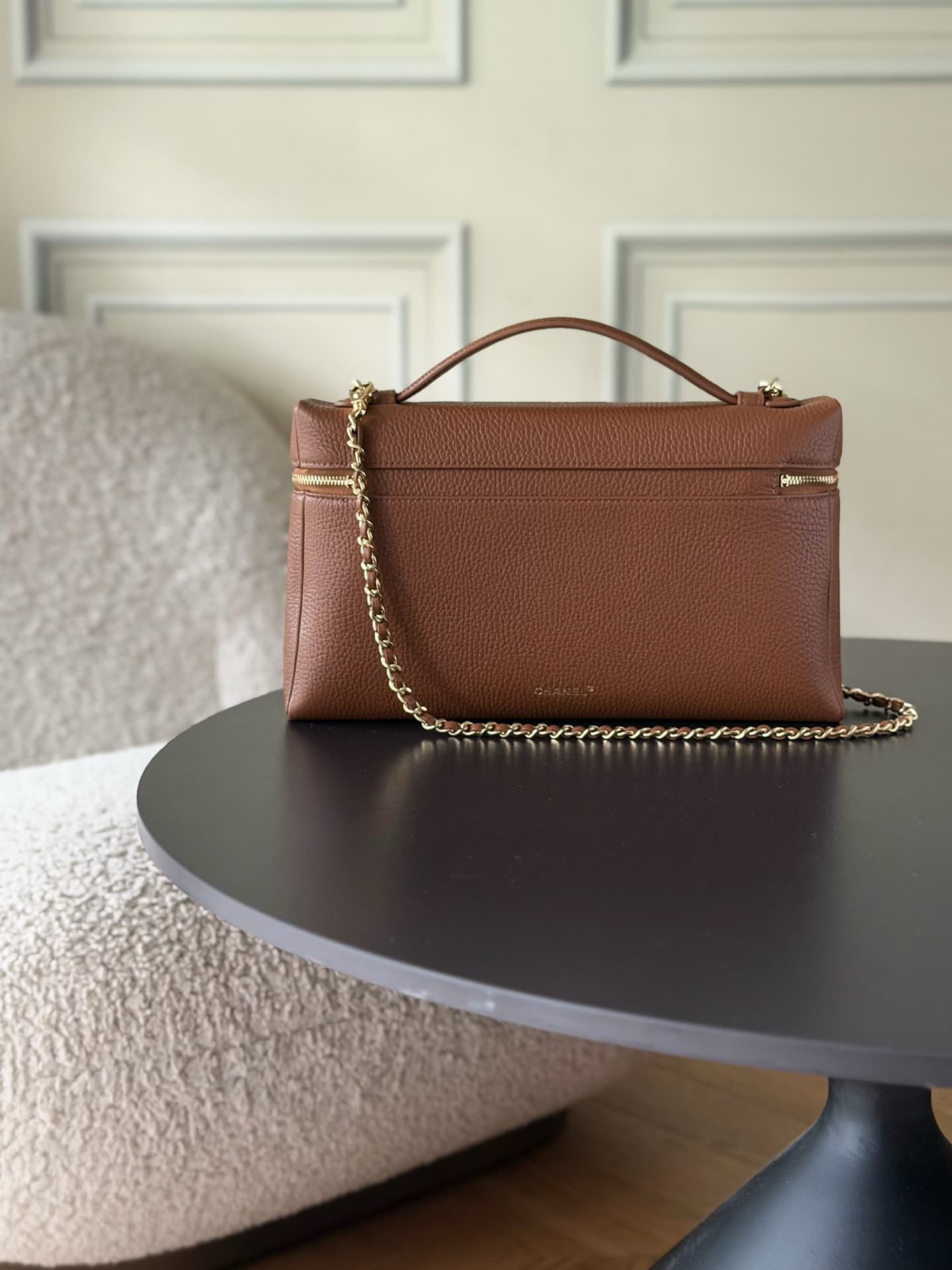 Chanel Large Vanity with chain Grained Calfskin & Gold-Tone Metal Caramel AS5348 A