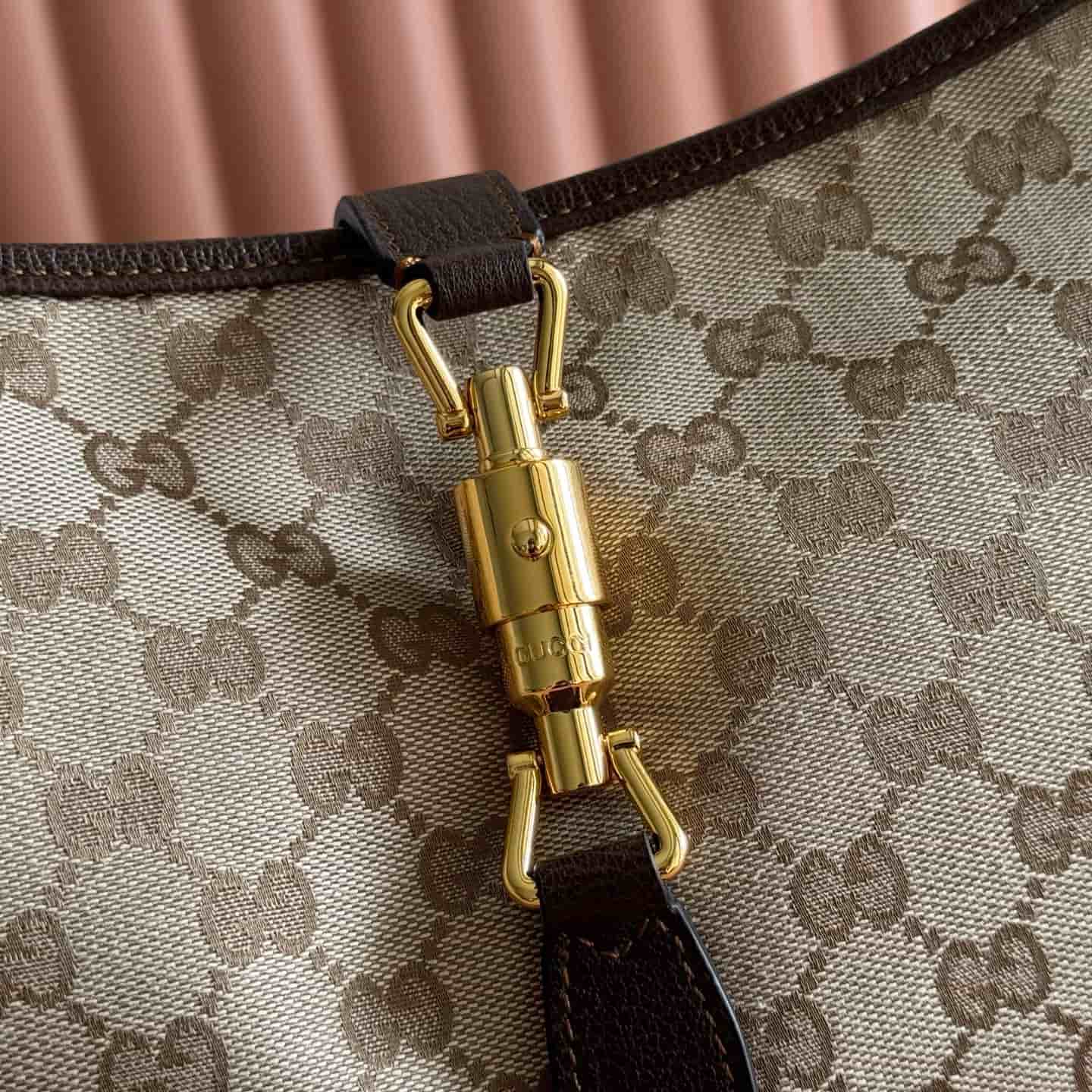 Gucci Jackie 1961 large crossbody bag Sand and dark brown GG canvas ‎863279 High