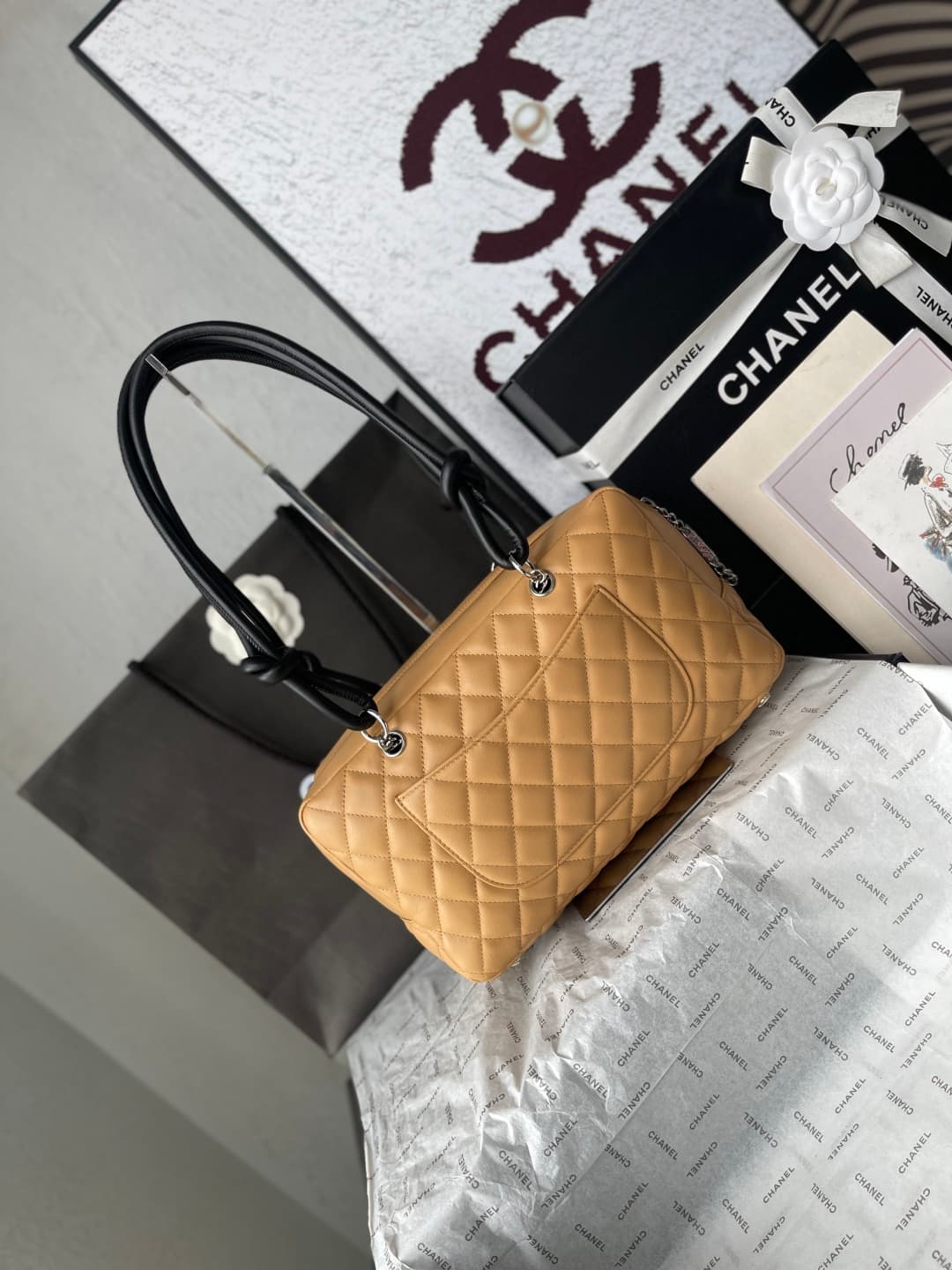 Chanel Cambon Ligne Bowler bag Calfskin & Silver-Tone Metal AS25171 Beige High